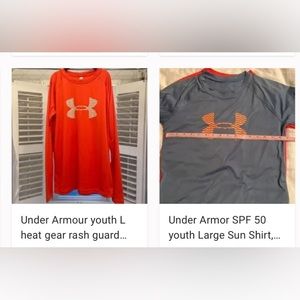 2xUnder Armour Rash guard SPF 50 boys youth Large, bundle of 2 shirts. Dry fast
